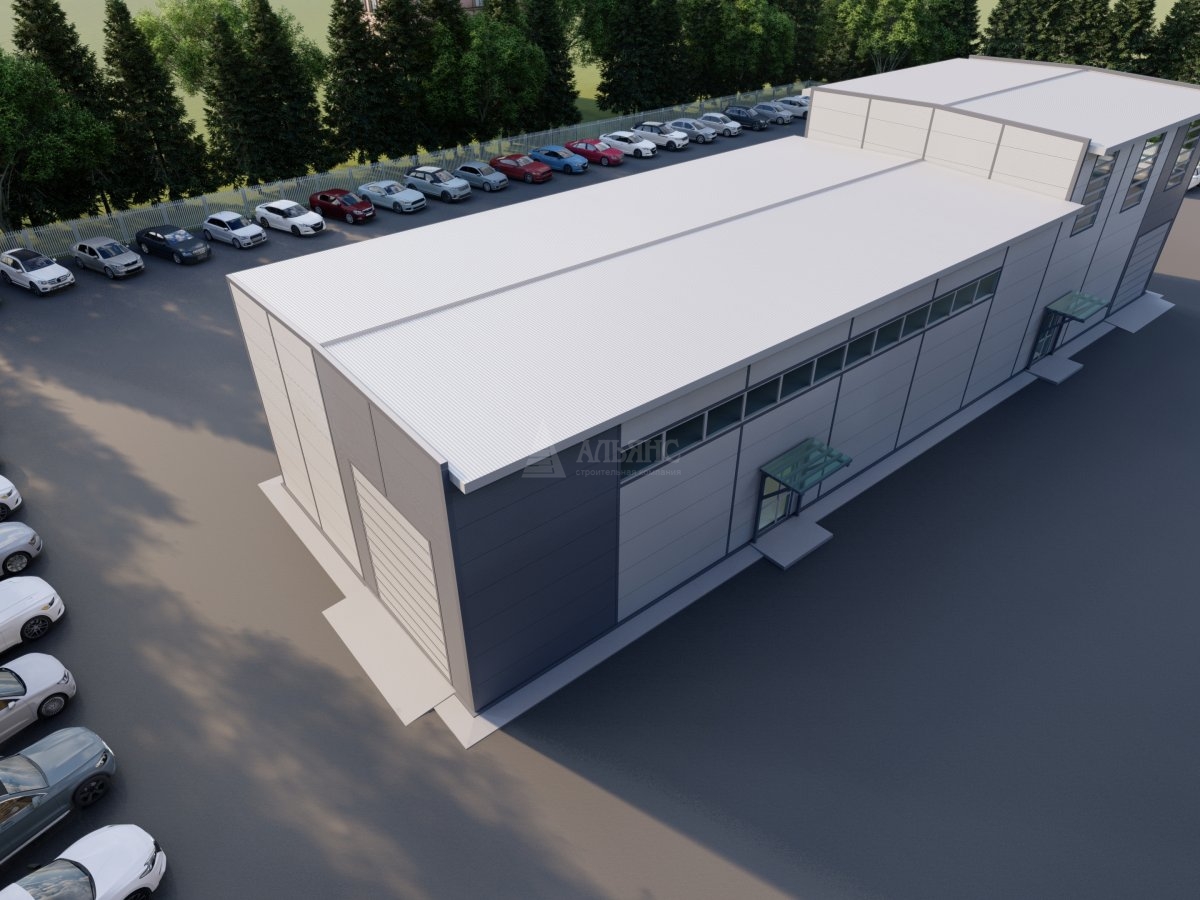 3D визуализация Проект ангара-склада с АБК из сэндвич-панелей - фото 5